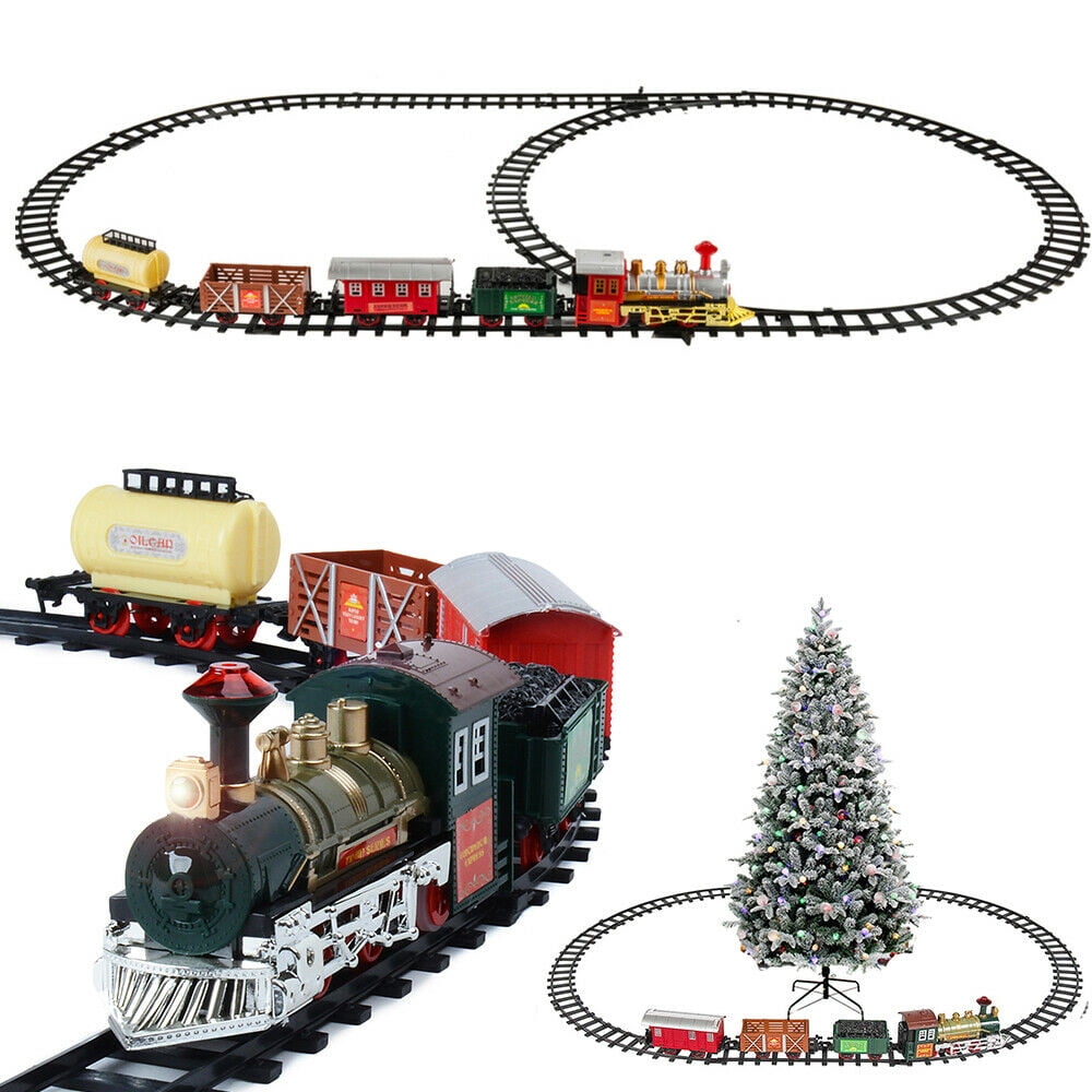 Luxury Electric Christmas Train Tracks Set Kids Toy Light Sound Smoke Tree Decor 