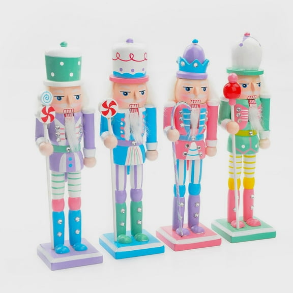 Supvox Wooden Christmas Nutcracker Figurines Collectible Holiday Decor Set of 4 Assorted Colors