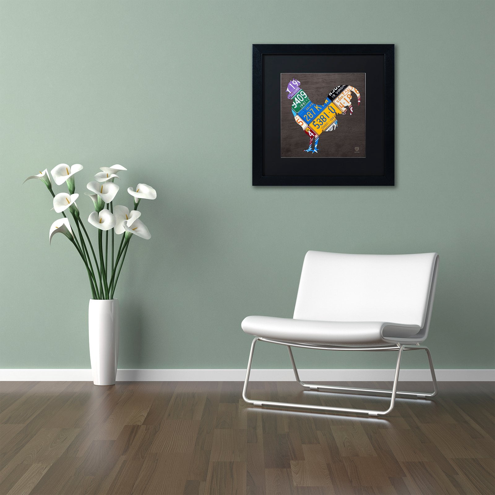 Trademark Fine Art 'Rooster' Canvas Art by Design Turnpike, White Matte, Black Frame