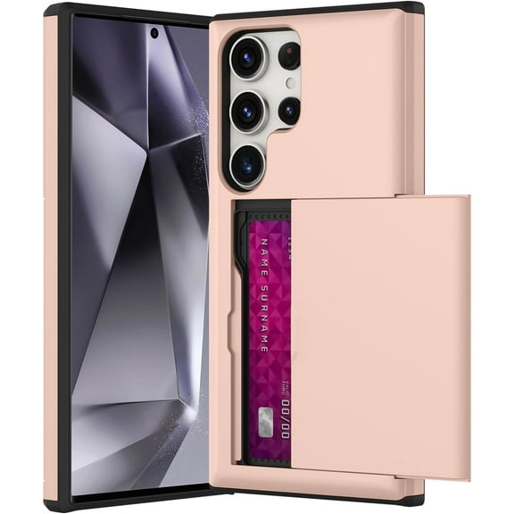 Galaxy S24 Ultra 5G Case with Card Holder,Galaxy S24 Ultra Wallet Case Anti-Scratch Dual Layer Hidden Pocket Phone Case Shockproof Cover Compatible with Samsung S24 Ultra 5G-Pink
