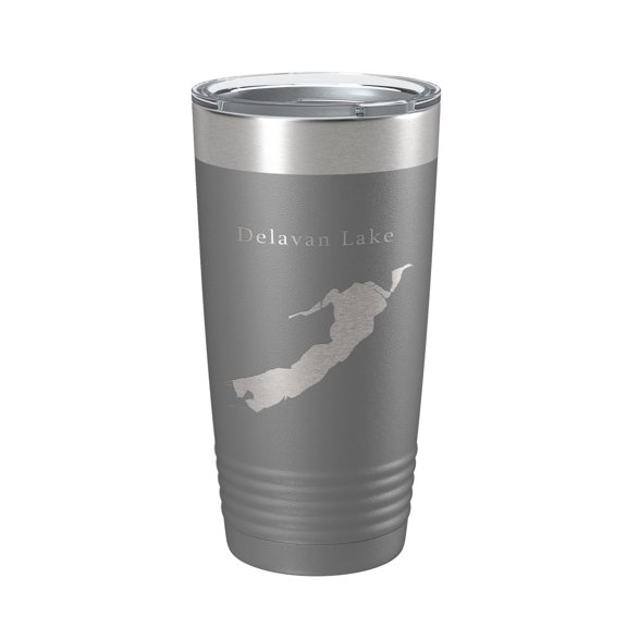 Delavan Lake Map Tumbler Travel Mug Insulated Laser Engraved Coffee Cup Wisconsin 20 oz Dark Gray