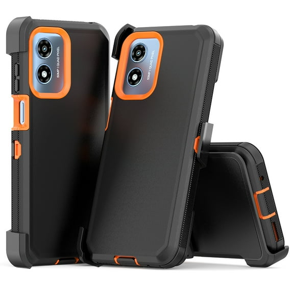 Xhy Moto G Play 2024 Case with Belt Clip Holster Military Grade Heavy Duty Protection 3 in 1 Shockproof Armor Rugged Durable for Motorola G Play 2024 Phone - Black Orange
