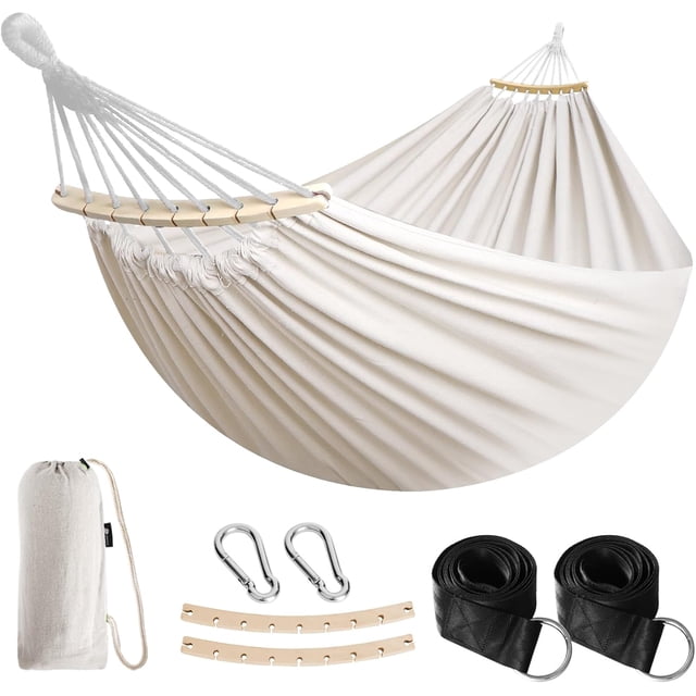 1 Set Cotton Fabric Hammock Spreader Bar System 450 Lbs Capacity Portable Outdoor Bed