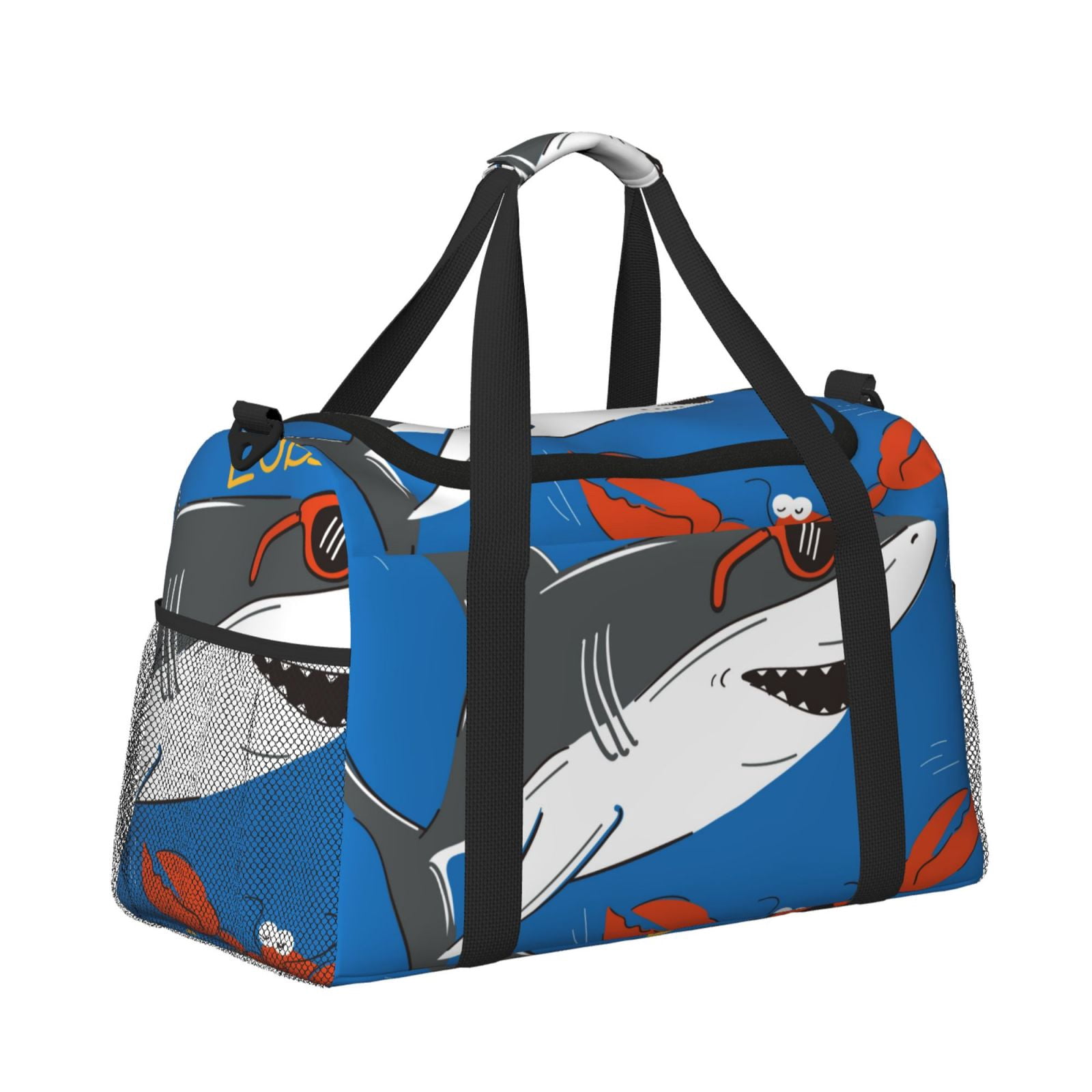 Fuzoiu Shark With Sunglasses and Lobste Print Travel Duffle Bag,Carry On Tote Bags,Duffel Bag,Sport Gym Bag, Hospital Bag for Labor and Delivery, Overnight Bag,Luggage Bag