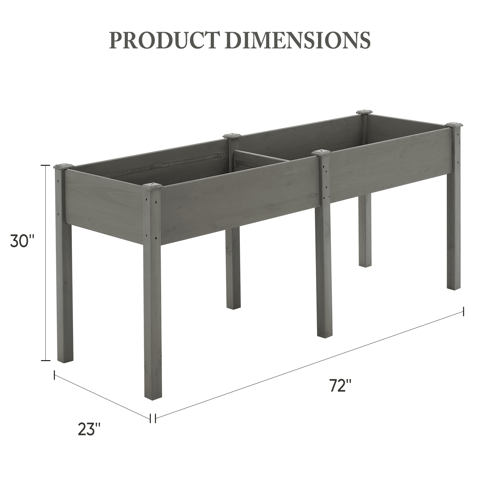 Beddle Outdoor Wood Raised Garden Bed, Elevated Reinforced Large Planter Box for Vegetable Flower Backyard Patio Gardening Balcony & Bed Liner,72x23x30in, Gray