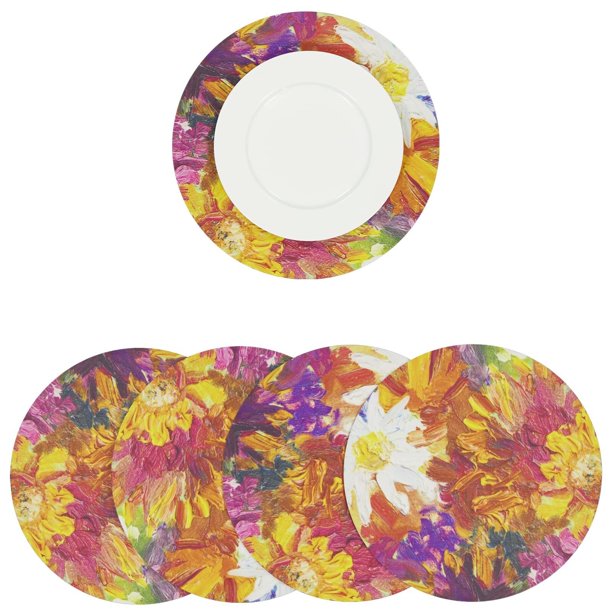 Manteles Individuales para Mesa, 4 Piezas Tapete Redondo de Plastificado Rigido, Resistente Anti Manchas e Impermeable, Medida 39cm Diam