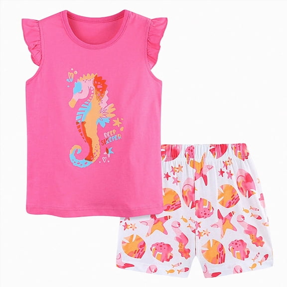 Toddler Girls Summer Clothes Baby Kids 2T 3T 4T 5T 6T 7T Short Sleeve Animals Print T-Shirt Tops Shorts Outfits Sets Kaprioy Toddler Girl Summer Outfits