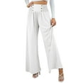 thumbnail image 1 of QAFOPEH Women Pleated High Waisted Button Decor Solid Color Wide Leg Pants, 1 of 7
