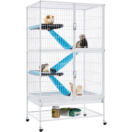 Alden Design 2-Story Rolling Metal Small Animal Cage for Adult Rats, Ferrets, Chinchillas & Guinea Pigs, Hammered White