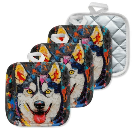 

4Pcs Pot Holder for Kitchen Vibrant Abstract Dog Portrait Composition Square Heat Resistant Hotpads 8x8in Non Slip Dirt-Proof Kitchen Cook Oven Potholders Machine Washable