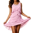 thumbnail image 4 of Womens Summer Dresses, Women's Flowy Chiffon Tiered Cocktail Dress Diamond Crewneck Sleeveless Layered Knee Length Wedding Guest Dresses, 4 of 6