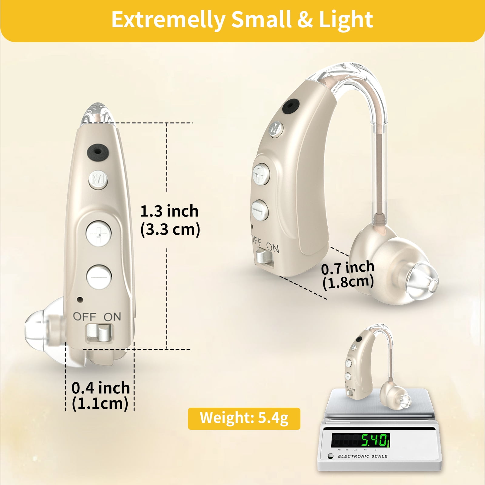 ELCTRTICI Hearing Aids for Seniors, 16-Channel Rechargeable Hearing Aid with Smart Noise Cancelling, 4 Modes & 8 Volume Levels, Single, Gold