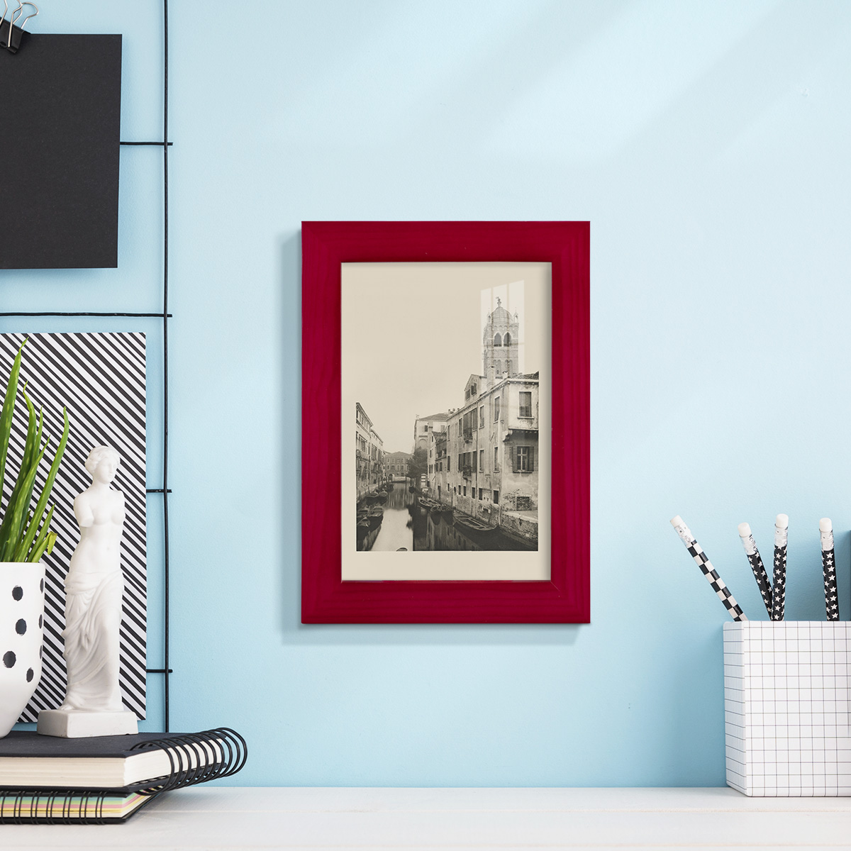Vintage Views of Venice VII - Framed Print w/glass - Cherry Red