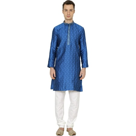 

Royal Men s Jacqaurd Silk Embroidered Kurta Pyjama Set (42 Royal Blue)