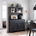 thumbnail image 3 of Kojooin Kitchen Pantry Cabinet with Microwave Stand, Freestanding Hutch with Drawers, Doors & Adjustable Shelves, Buffet Cabinet with Storage, Food Pantry for Kitchen, Dining Room, Black wood grain, 3 of 6