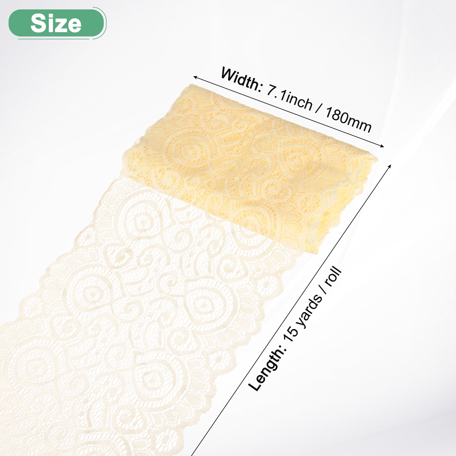 Uxcell 15 Yard 7.1" Wide Elastic Lace Fabric Ribbon Stretchy Trim Apricot