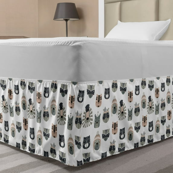 Nursery Bed Skirt, Animals in Costumes Businessman and Thief Doodle Style Portraits, Elastic Bedskirt Dust Ruffle Wrap Around for Bedding Decor, 4 Sizes, Multicolor, by Ambesonne