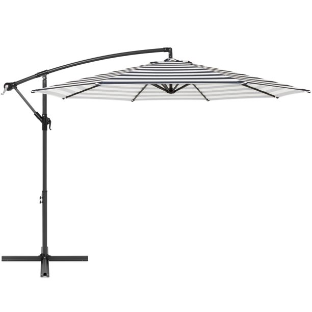 Best Choice Products 10ft Offset Hanging Outdoor Market Patio Umbrella W Easy Tilt Adjustment Navy Stripe Walmart Com Walmart Com