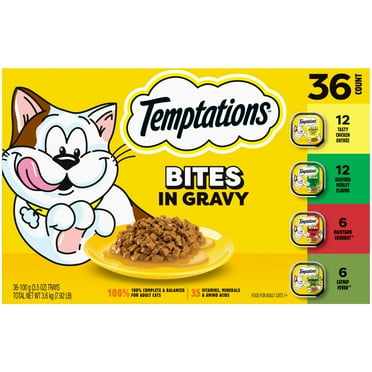 Temptations Bites In Gravy Variety Pack Adult Wet Cat Food, 3.5 Oz Trays, 36 Pk