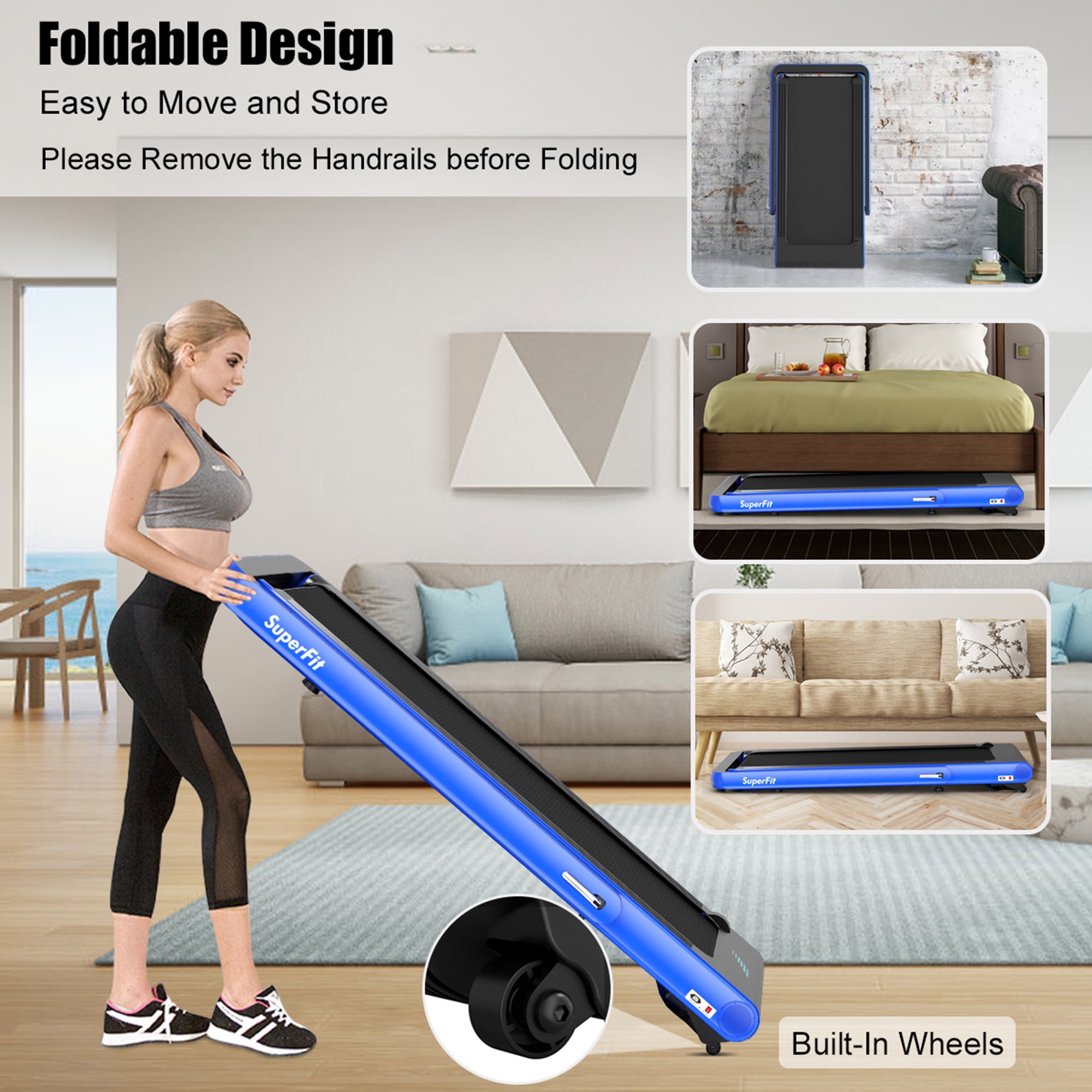 Gymax 2 in 1 Folding Treadmill  4.75HP Running Machine w/ APP & Remote Control Navy