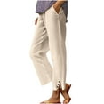 thumbnail image 3 of LSLJS Cotton Linen Pants Women Elastic Waisted Ankle Work Pants Solid Color Wide Leg Casual Pants, S-3XL, 3 of 4