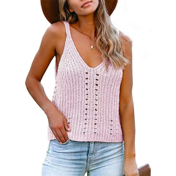 Avamo Womens Knit Cami Tunic Tops Crochet Knit Tank Workout Blouse  Sleeveless Shirt Sweater Vest - Walmart.com