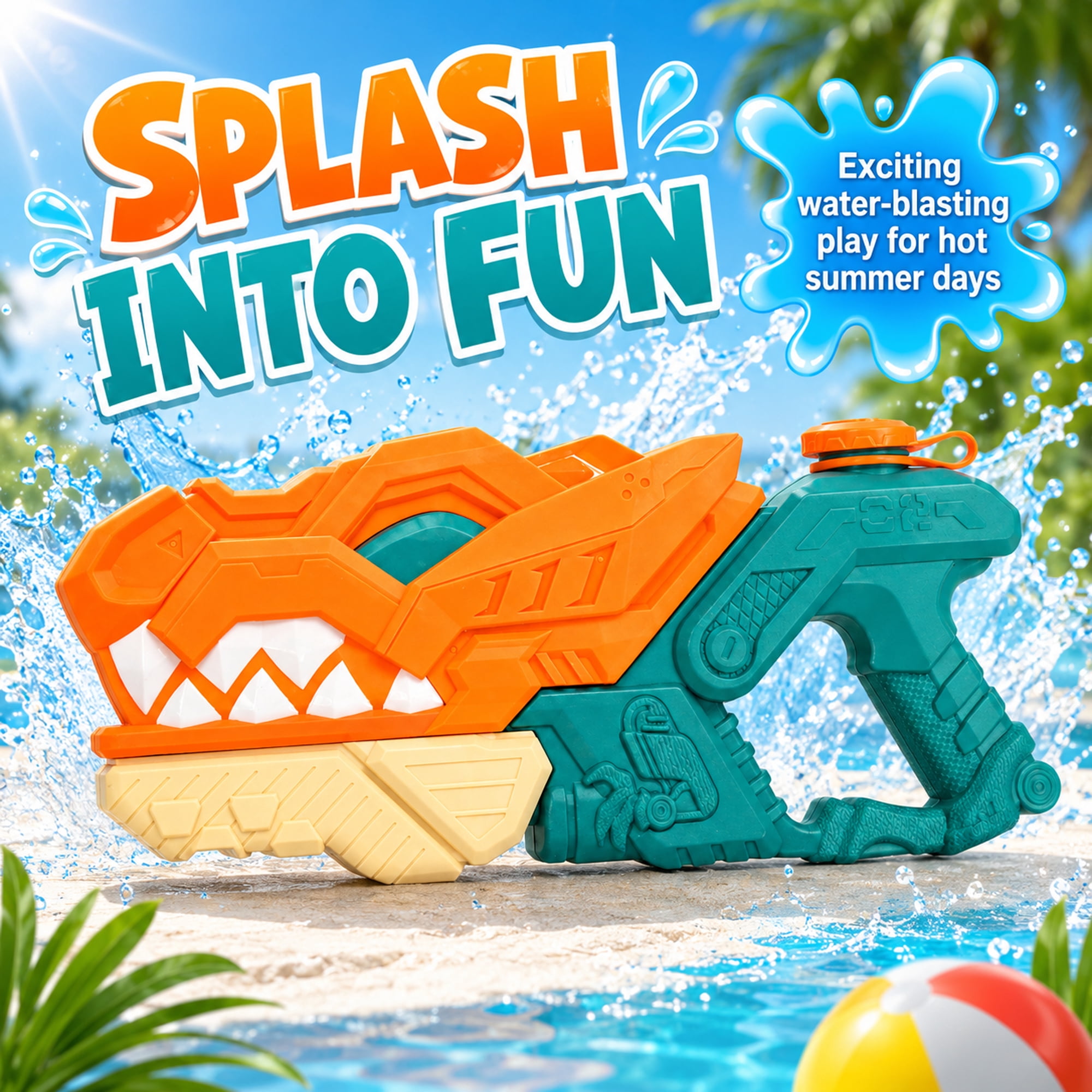 Kids Pump Action Water Blaster Toy, 13 Inch Outdoor Squirt Toy for Pool, Beach, Backyard Summer Play, Ages 3+