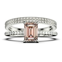 Art deco 2.00 Carat Emerald Cut Morganite And Diamond Moissanite Engagement Ring Set, Wedding Ring in 10k Solid White Gold, Feminine Gift, Promise Ring, Anniversary Gift