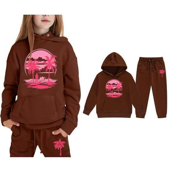 LIUYUNNN Kids Girls Boys Sweatsuit Set 2 Piece Long Sleeve Pullover Coffee Heart Hoodie Sweatpants Set Fall Winter Clothes Little Boy Clothes 7-8 Yeats Boys Girls Autumn and Winter Outfits