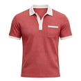 thumbnail image 3 of Telankuip Summer Color Block Waffle Short Sleeve Polo Shirts for Men Casual Textured Quarter Button Collar Comfortable Breathable Top Dress Business Work Shirt with Pocket Red L, 3 of 8