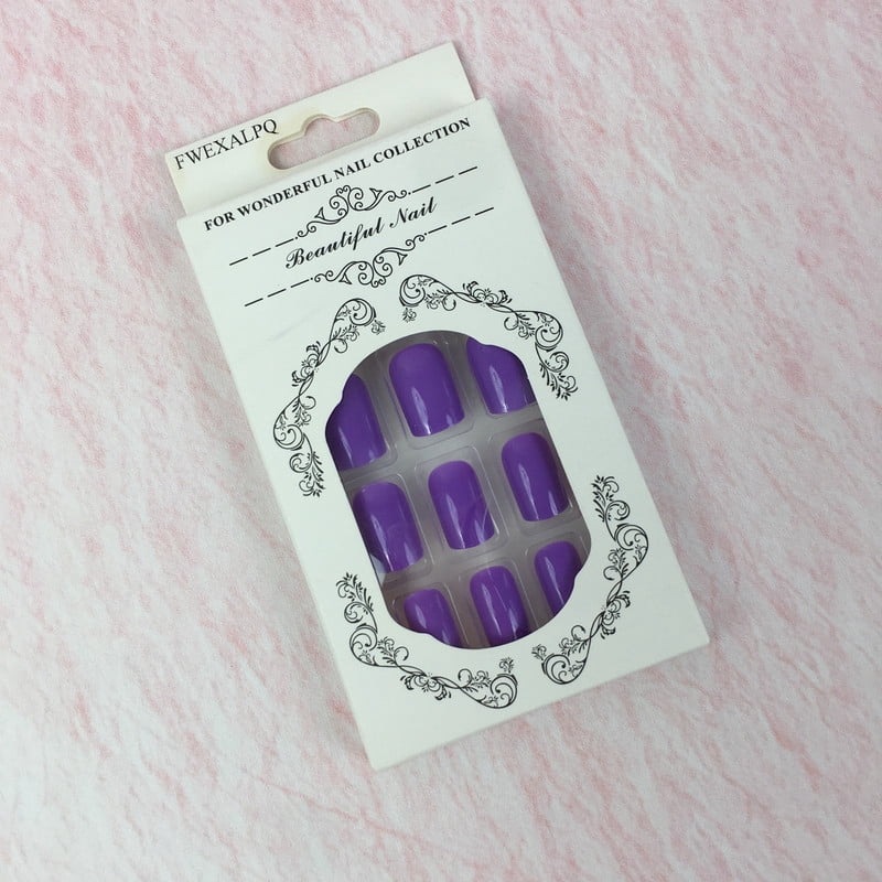 FWEXALPQ artificial fingernails Purple Press-On Nails, Solid Color Short Square Fake Nails, Full Cover Artificial Nail Tips for Women & Girls