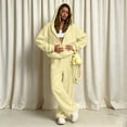 thumbnail image 4 of BRELIL Women's Two Piece Outfits Set Hoodie Long Sleeve Casual Loungewear Wide Leg Pants Matching Tracksuit Solid Loose Fall Winter Vacation Travel Lounge Set, Yellow L, 4 of 6