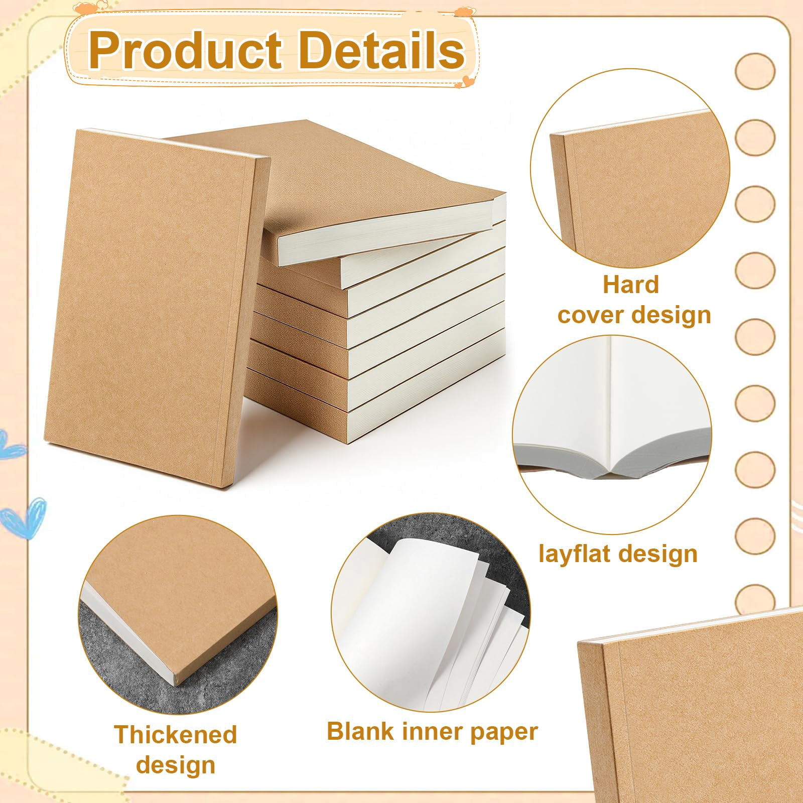 8 Pcs 5.5" X 8.25" Paper Hardcover Sketchbook Blank Notebook Bul  128 Sheets/256 Pages (100gsm) Unlined A5 Size Acid Free Drawing Sketch Books For Adult Office Travelers Journal Supplies