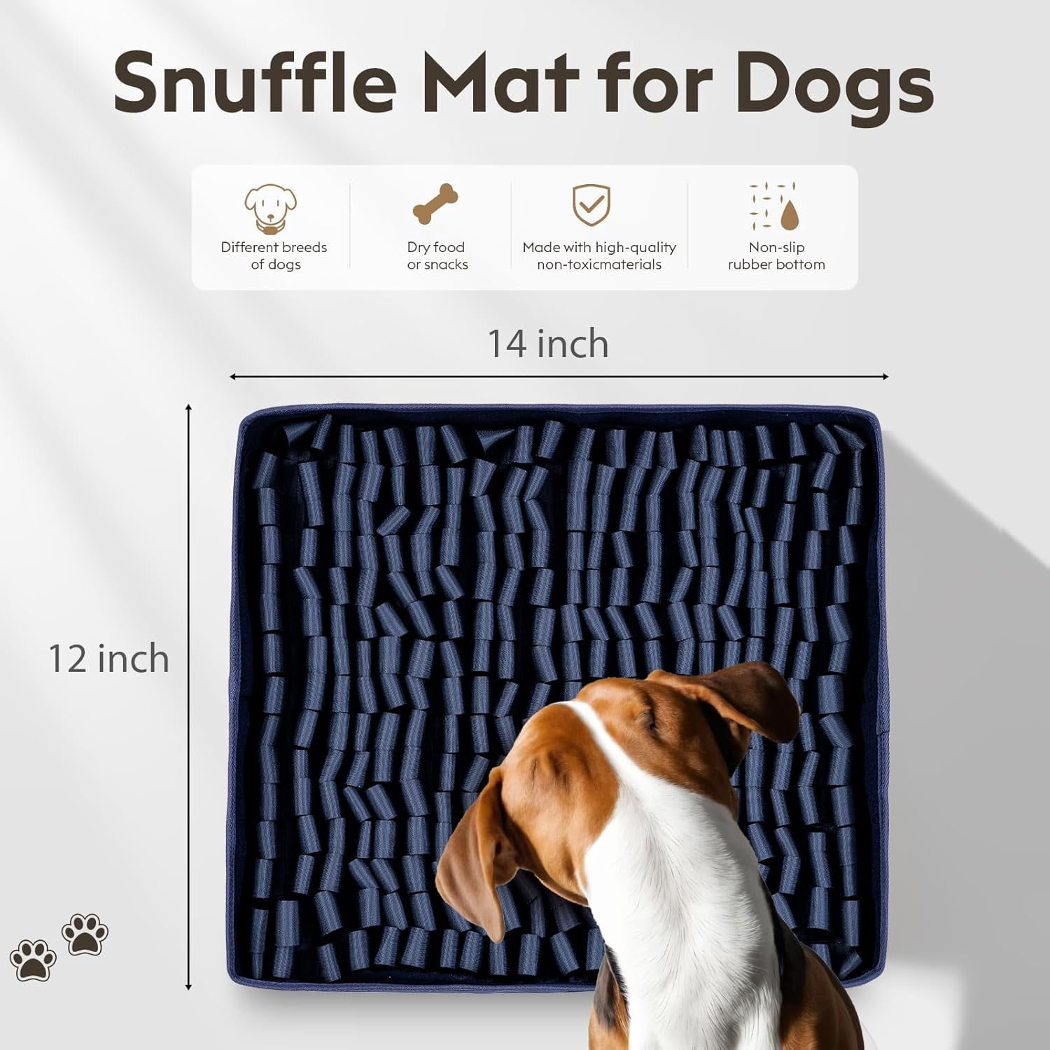 Snuffle Mat for Dogs - Interactive Puzzle Toy with Non-Slip Backing, Portable Sniffing Enrichment Mat, Easy to Store (14"x12", 1 Pack, Navy)