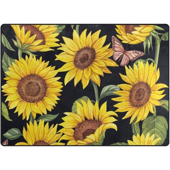 SKYSONIC Vintage Sunflowers Area Rug 80"x58" Pet & Child Friendly Carpet ,Indoor Outdoor Soft Rug Washable Non Slip Comfortable Area Rug