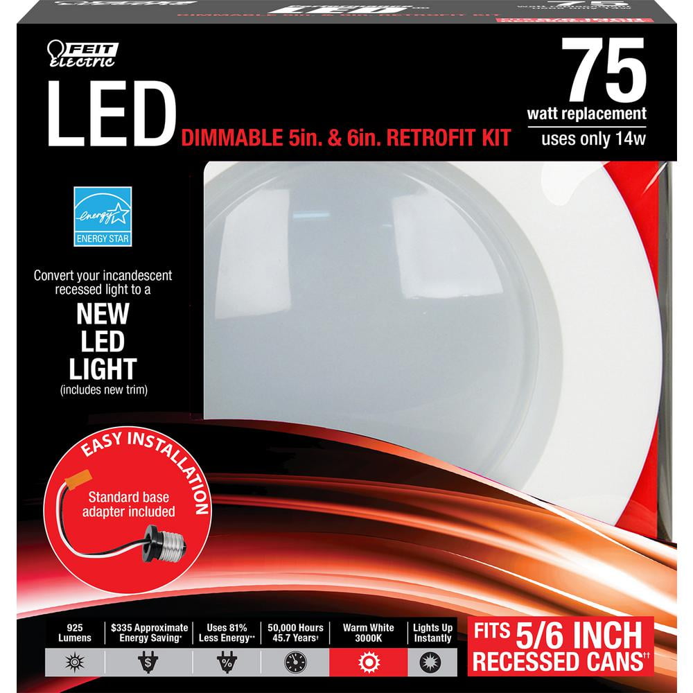 Trim Recessed Lighting FEIT LEDR56/830/25K/4 800 Lumen 3000K 5 & 6 Inch