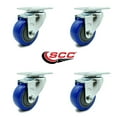 thumbnail image 2 of 3 Inch Blue Polyurethane Wheel Swivel Top Plate Caster Set Service Caster, 2 of 2