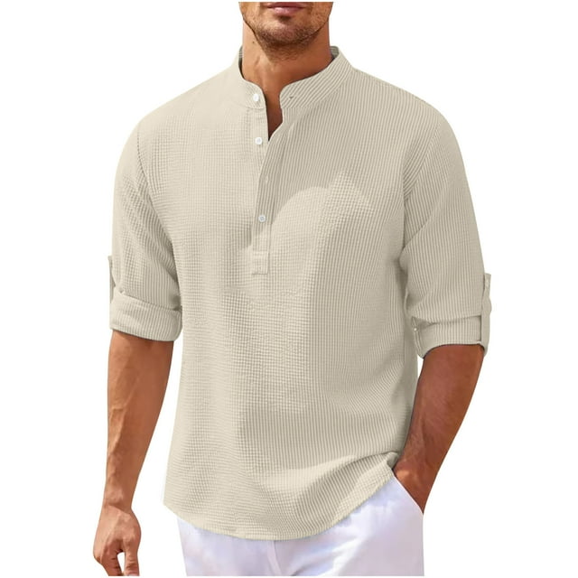 Yuyuzo Plus Size Tops for Men Short Sleeve Button V Neck Loose Casual Solid Color Textured Tunic Tops