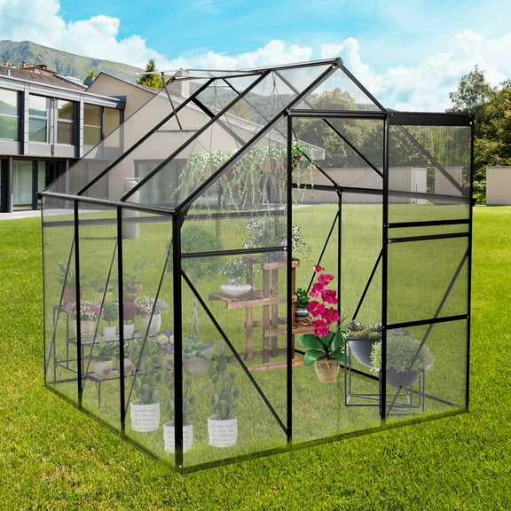 Enyopro Walk in Greenhouse, Garden Greenhouse for Outdoors, Polycarbonate Plant Greenhouse with Slide Door, Anchor and Adjustable Roof Vent, 6x6ft
