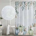thumbnail image 5 of Green Blue Pumpkins Fall Shower Curtain, Waterproof Shower Curtains for Bathroom, Eucalyptus Leaves Thanksgiving Floral Washable Fabric Bathtub Curtain Set Bath Decor with 12 Hooks Standard 72"x72", 5 of 8