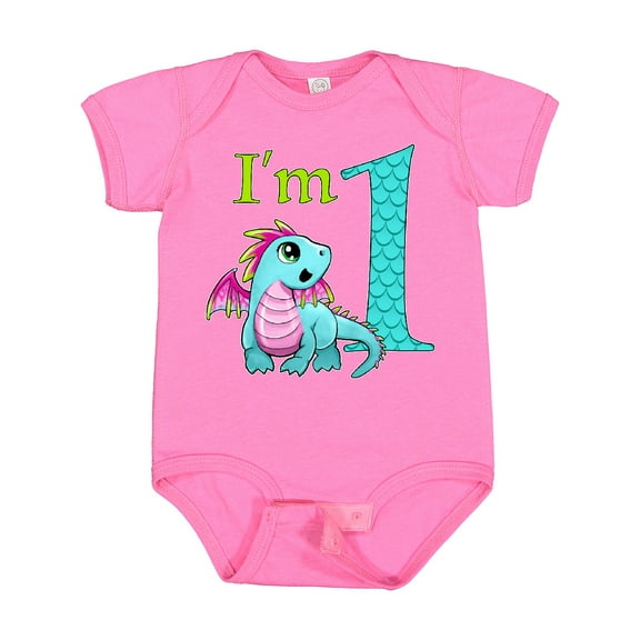 Inktastic Blue and Pink Baby Dragon First Birthday Boys or Girls Baby Bodysuit