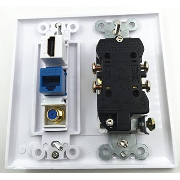 Toma de Corriente IBL-15A 1 Puerto HDMI 1 Ethernet Cat6 Placa de Pared Blanco