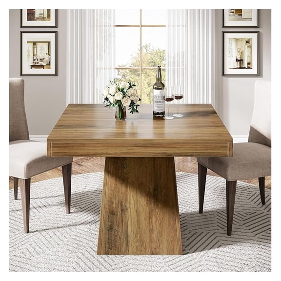 Square Dining Table for 4, 31.5-Inch Small Kitchen Table with Sturdy Pedestal Base, Farmhouse Dinner Table for Dining Room, Living Room, Kitchen, Brown