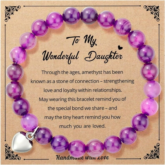 Inspirational Stress Relief Gifts for Women Teen Girls, Amethyst Healing Bracelet for Mom Daughter Sister Best Friend