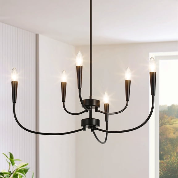 LNC Trucatinon 29.9-in Large 6 -Light Matte Black Metal Chandelier