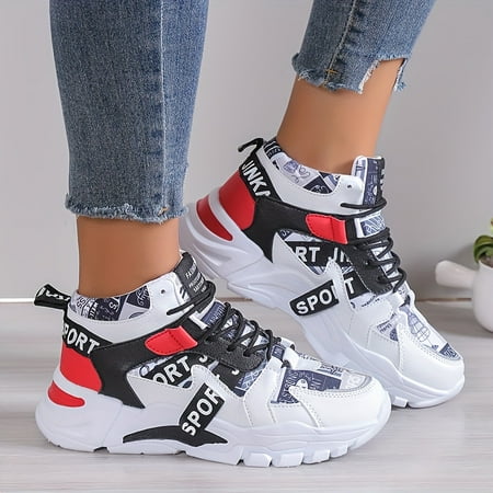 

Women s Color Blocking Sports Shoes Comfortable Non-slip Running Shoes Casual Medium Top Outdoor Shoes