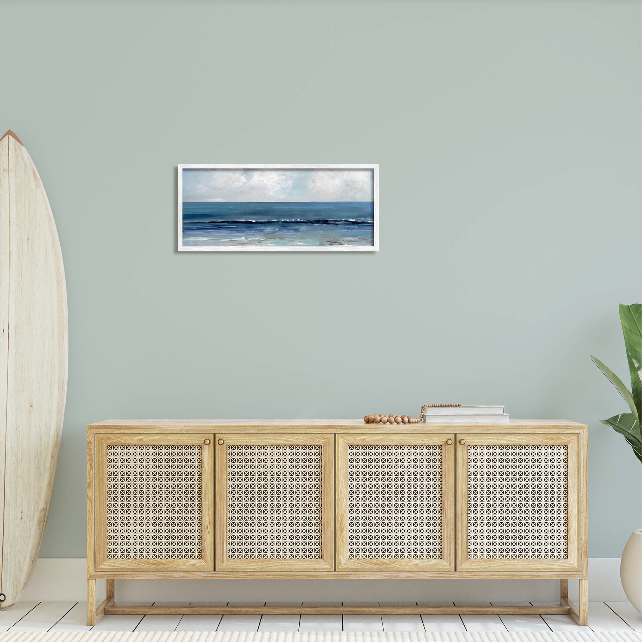 Stupell Industries Cloudy Ocean Waves Horizon Painting White Framed Art Print Wall Art, Design by Sally Swatland