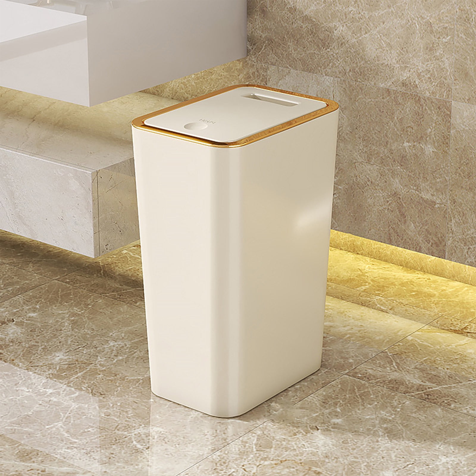 XiYing 10L Step-On Trash Can with Lid, Press-Top Garbage Bin, Plastic Wastebasket for Bathroom, Office, Or Bedroom, 1 Count