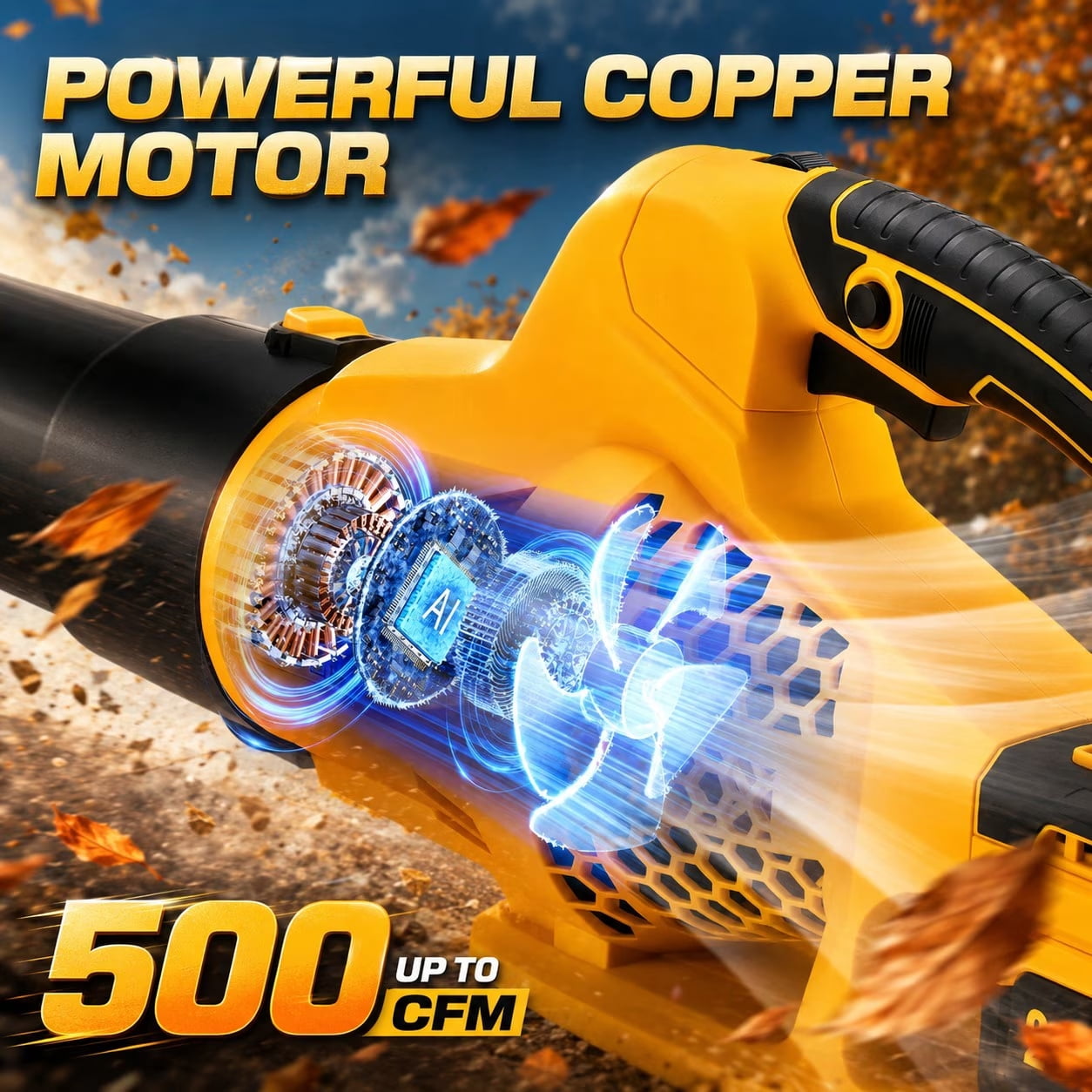 500CFM Cordless Leaf Blower for Lawn Care 2 x 4.0Ah Battery Powered Leaf Blower with 6 Variable Speeds