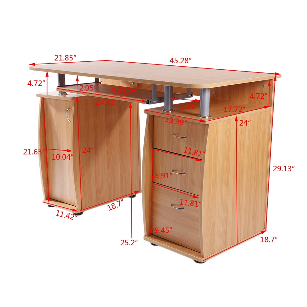 Kepooman MDF Portable 1pc Door with 3pcs Drawers Computer Desk, Wood Color Kepooman MDF Portable 1pc Door with 3pcs Drawers Computer Desk, Wood Color